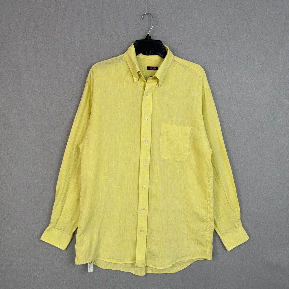 Overton Button Up Shirt Mens Medium Yellow Linen Long Sleeve Casual Preppy